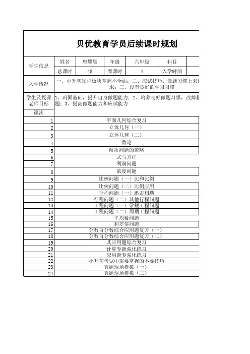 小升初课时规划计划(经典)