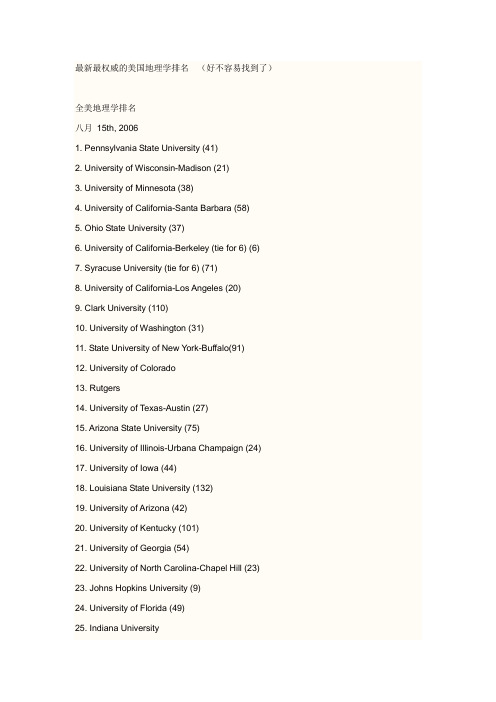 美国大学地理学研究所排名