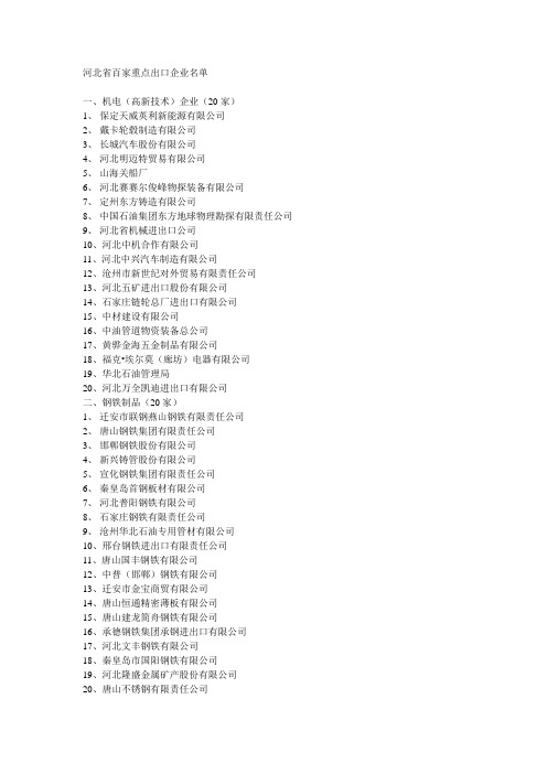 河南省百家重点出口企业名单