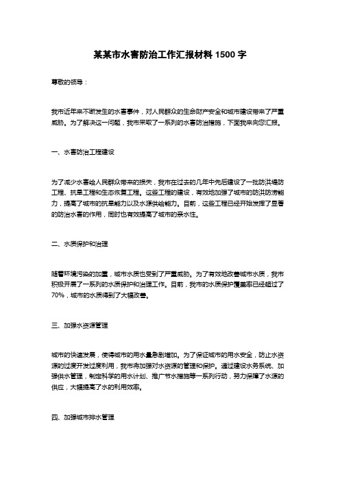 某某市水害防治工作汇报材料