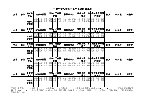 手卫生依从性和正确性调查表