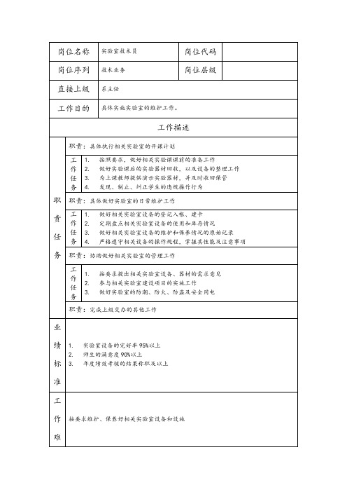 实验室技术员岗位职务说明书