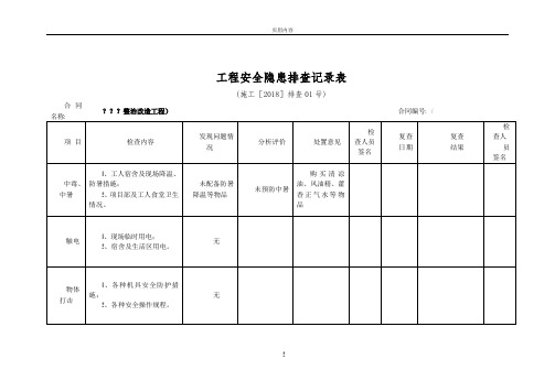 工程安全隐患排查记录表(4月)