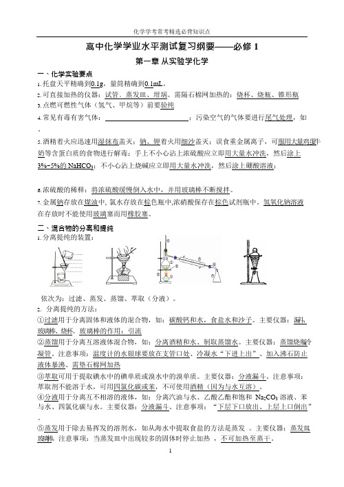 高中化学学业水平测试常考必背知识点,推荐文档