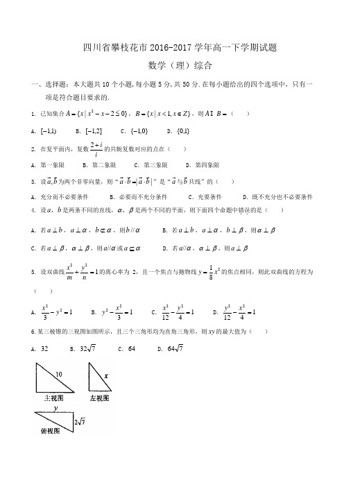 四川省攀枝花市2016-2017学年高一下学期数学(理)综合试题Word版含答案