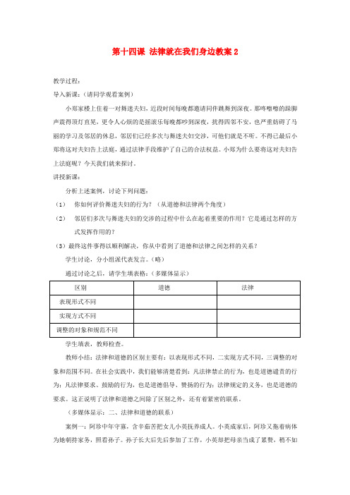 江苏大丰市万盈二中八年级思品下册 第十四课 法律就在我们身边教案2 苏教版