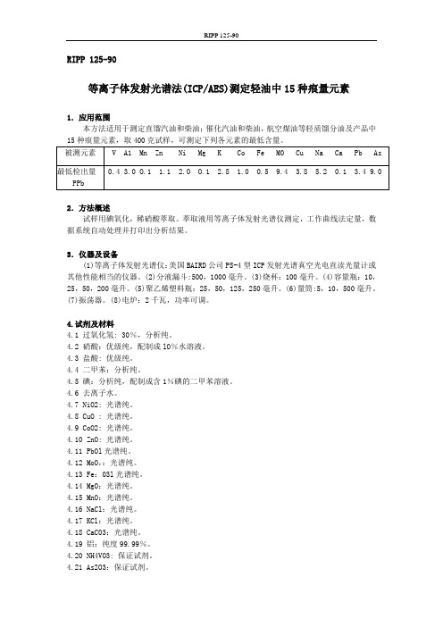 RIPP125ICP-AES测定轻油中15种痕量元素