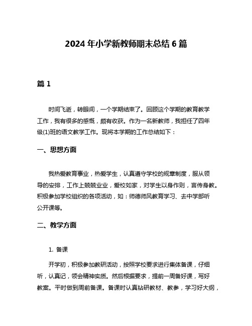 2024年小学新教师期末总结6篇