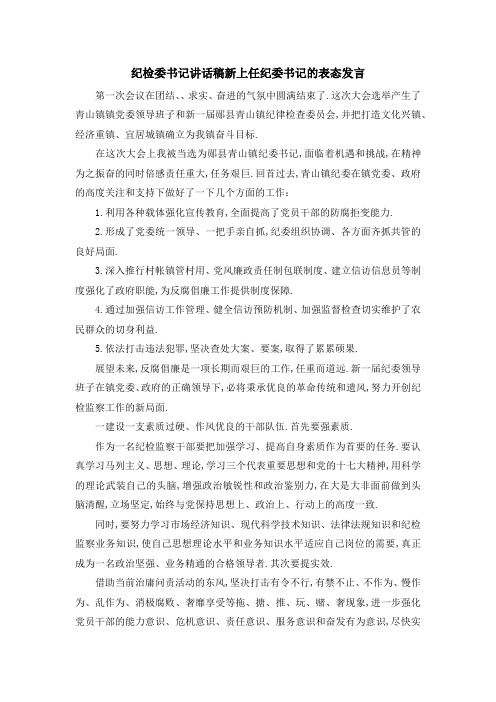 纪检委书记讲话稿 新上任纪委书记的表态发言 精品