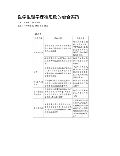 医学生理学课程思政的融合实践