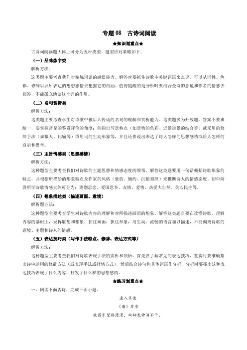 专题  古诗词阅读(解析版)-2021-2022学年七年级语文下学期期中考试划重点(部编版)