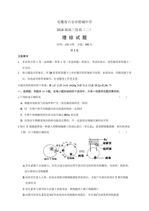 安徽省六安市舒城中学高三仿真(二)——理综(理综)