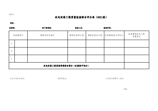 机电安装工程质量检查综合评分表 (2021