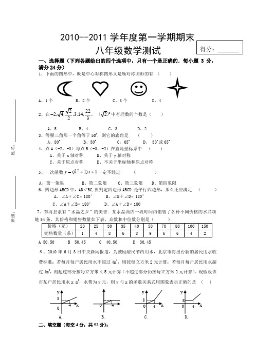 20102011学年度八年级数学上册期末试题4