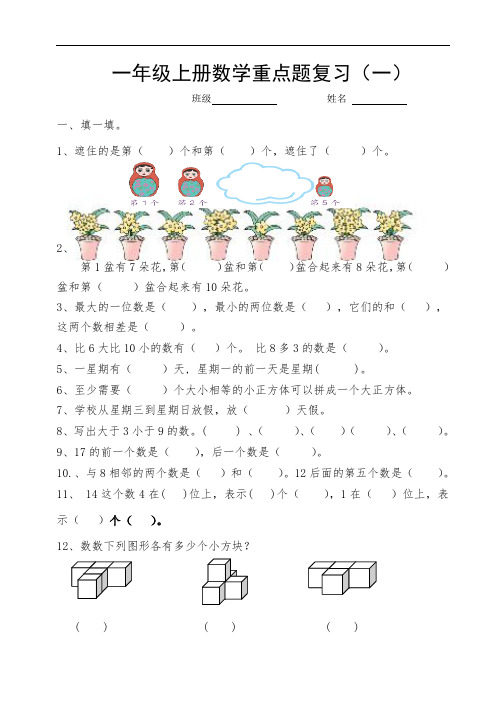 2019年一级上册数学重点题易错题复习