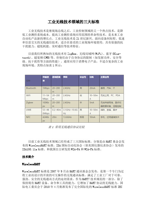 工业无线技术领域的三大标准