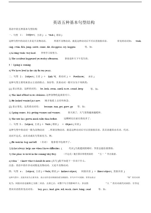 (完整word版)英语五种基本句型结构.docx