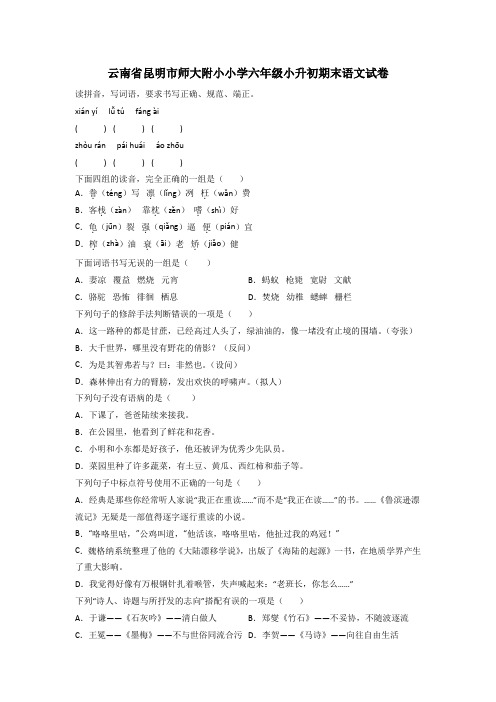 云南省昆明市师大附小小学六年级小升初期末语文试卷