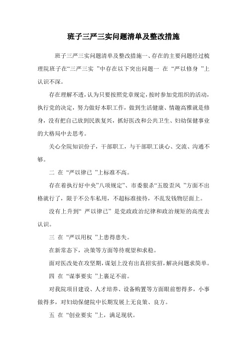 班子三严三实问题清单及整改措施