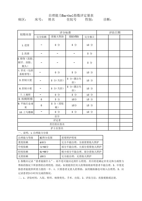 自理能力评定量表