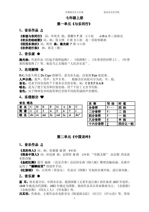 苏少版音乐资料汇总七年级上册