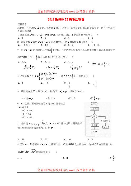 2014年全国新课标Ⅱ卷高考理科数学压轴卷(含解析)