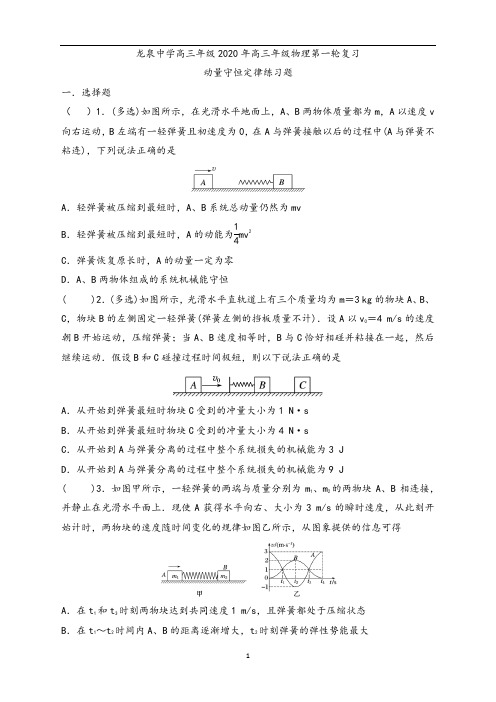 湖北省荆门市龙泉中学高三年级2020年高三年级物理第一轮复习动量守恒定律练习题