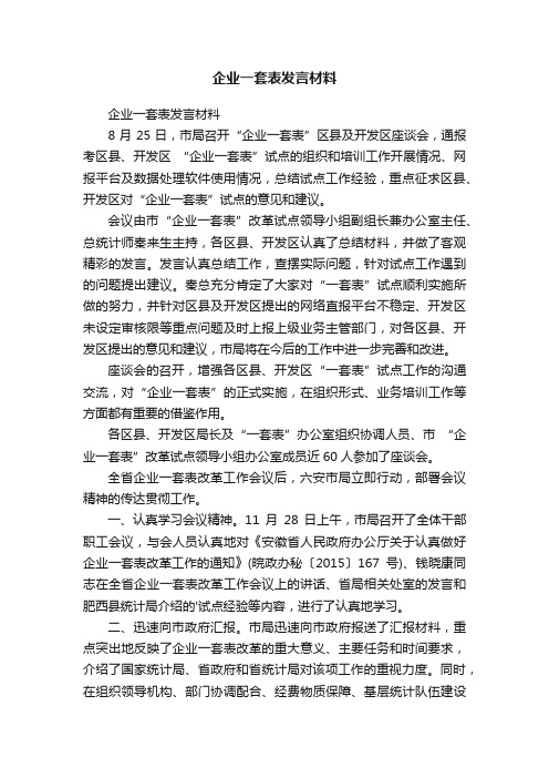 企业一套表发言材料