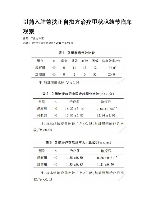 引药入肺兼扶正自拟方治疗甲状腺结节临床观察