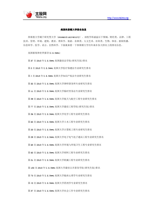 美国休斯顿大学排名信息