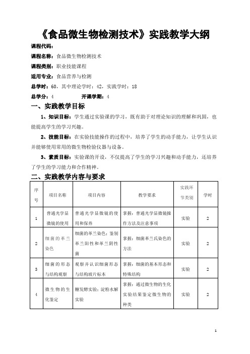 实践教学大纲食品微生物检测技术