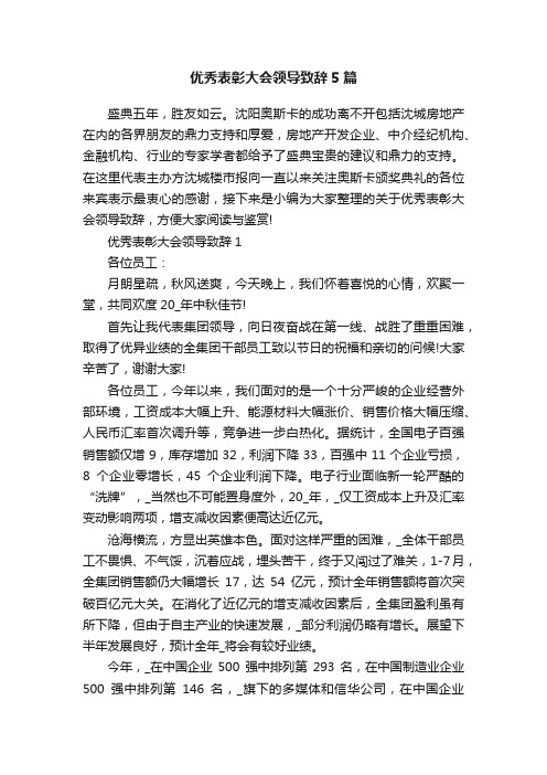 优秀表彰大会领导致辞5篇