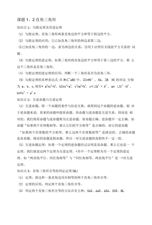 第一章直角三角形知识点及习题文库.doc