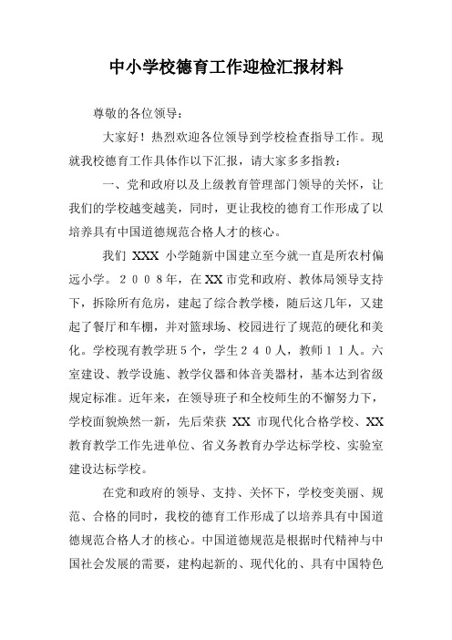 中小学校德育工作迎检汇报材料