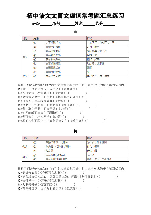 初中语文文言文虚词常考题考法汇总(附答案)(中考必备)