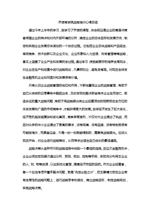 乔诺商学院战略培训心得总结