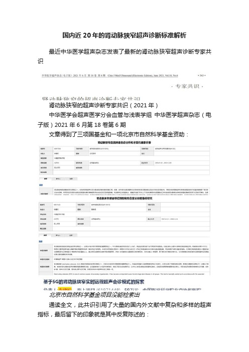 国内近20年的肾动脉狭窄超声诊断标准解析