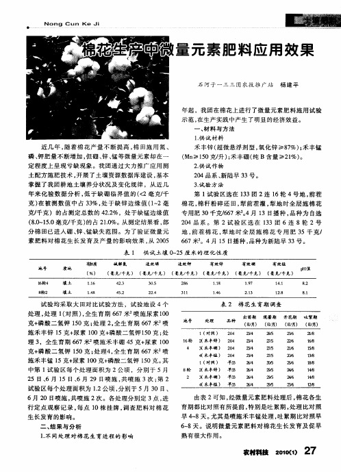 棉花生产中微量元素肥料应用效果