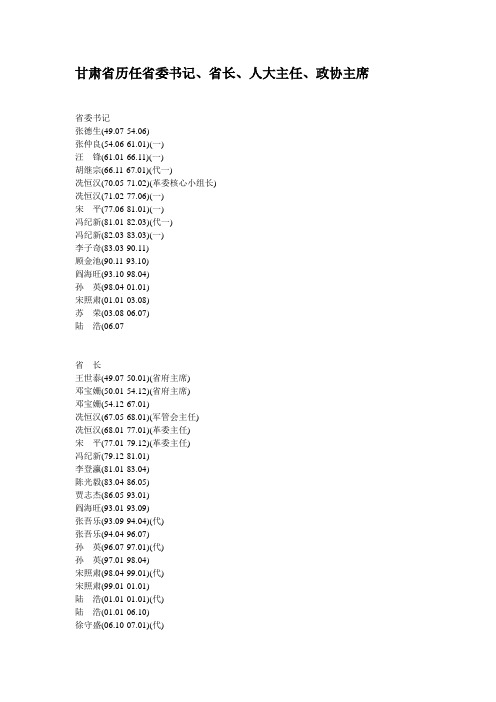 甘肃省历任省委书记