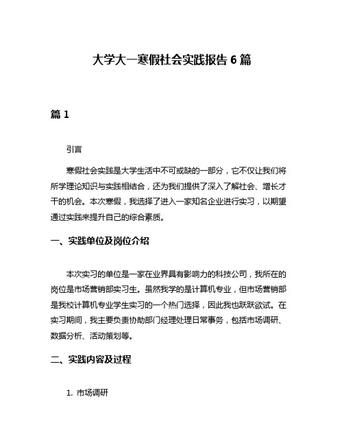 大学大一寒假社会实践报告6篇