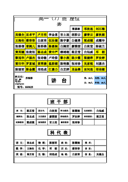 座位表模板