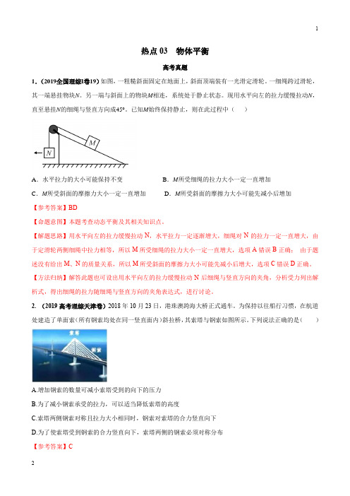 热点03 物体平衡(解析版50热点2020年高考名校物理模拟试题分项解析