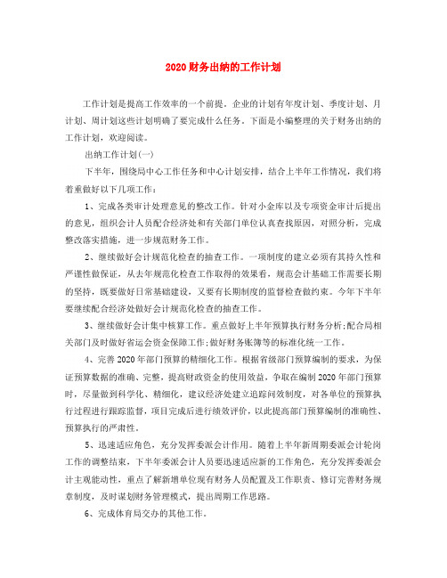 2020财务出纳的工作计划