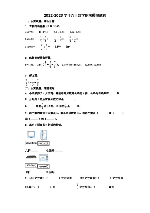 2023届鄂尔多斯市六年级数学第一学期期末检测模拟试题含解析