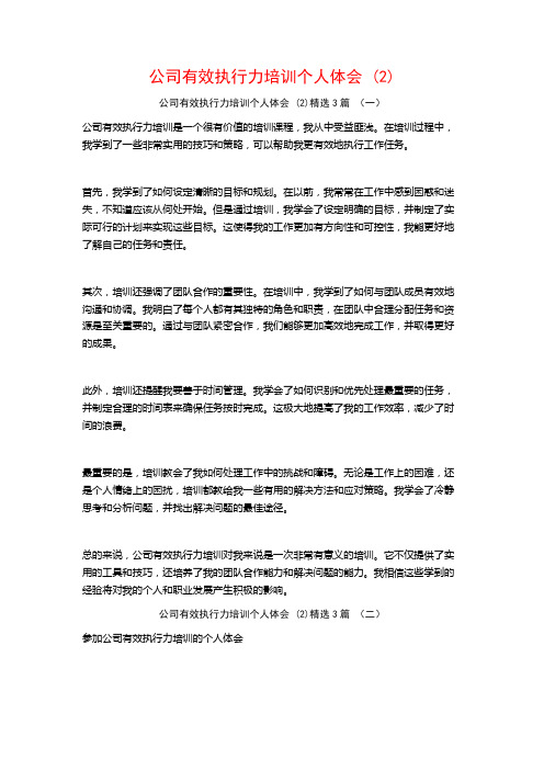 公司有效执行力培训个人体会3篇