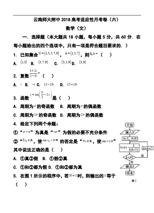 最新--云南师大附中高三高考适应性月考(六)文科数学试