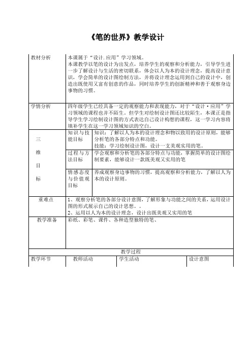 (赛课教案))四年级上册美术《笔的世界》