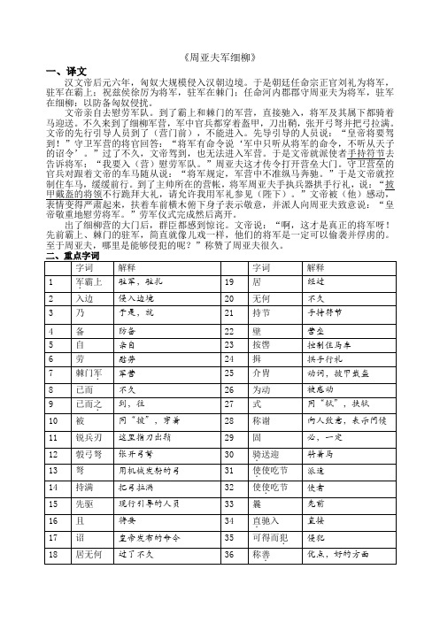 部编版八上语文《周亚夫军细柳》知识点归纳(全)