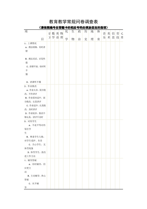 教育教学常规问卷调查表