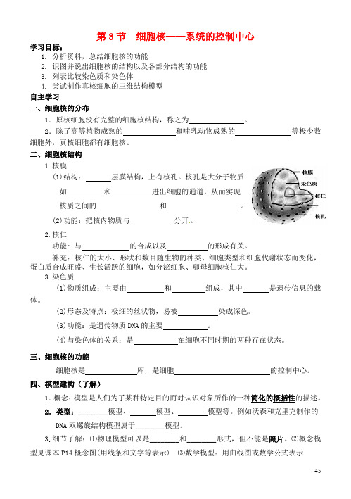 高中生物3.3细胞核_系统的控制中心导学案新人教版必修1